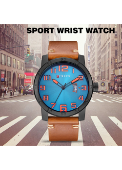 Curren Men's Analog Stainless Steel Quartz Date Leather Sport Wrist Watch, 8254
